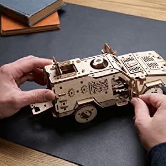 DOSOR-B COMBAT VEHICLE 3D WOODEN PUZZLE FOR ADULTS - 3D PUZZLE WOODEN CAR MODEL KIT ADULTS - MODEL BUILDING WOODEN COMBAT TRUCK CONSTRUCTION KIT - MAGIC WOOD WAGON MODELS FOR CREATIVE CRAFT FUN - Image 2